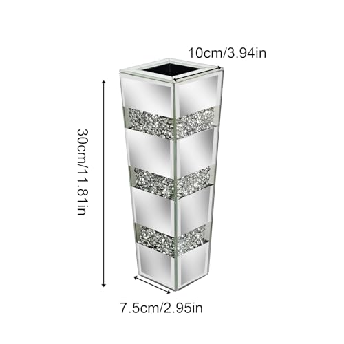 Tall Floor Vase Crushed Diamond : 71.5cm Silver Crystal Mirrored Flower Vase Tall for Large Dried Flowers, Pampas Grass - Modern Luxury Standing Flower Vases Decor for Living Room & Corners