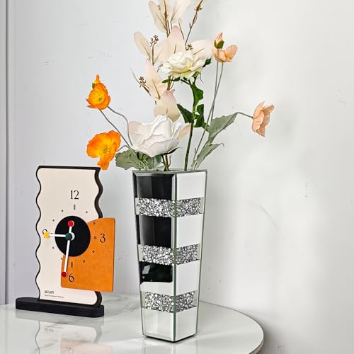 Tall Floor Vase Crushed Diamond : 71.5cm Silver Crystal Mirrored Flower Vase Tall for Large Dried Flowers, Pampas Grass - Modern Luxury Standing Flower Vases Decor for Living Room & Corners