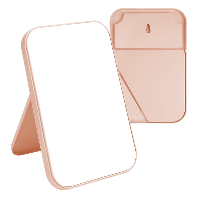 OSDUE 20*13.4cm Makeup Mirror, Foldable Desktop Vanity Mirror Portable Rectangular Makeup Travel Mirror with Stand, Desktop Vanity Mirror for Office Desk,Vanity Table, Travel, Camping (Large - Beige)