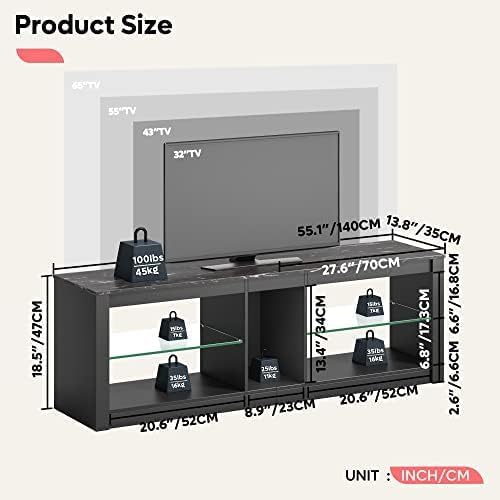 Bestier TV Stand Cabinet 140CM Entertainment Center Led Tv Stand Modern TV Unit with Glass Shelf RGB LED Lighted for 55 inch TVs with Ambient Lights for Living Room Bedroom (Rustic Brown)