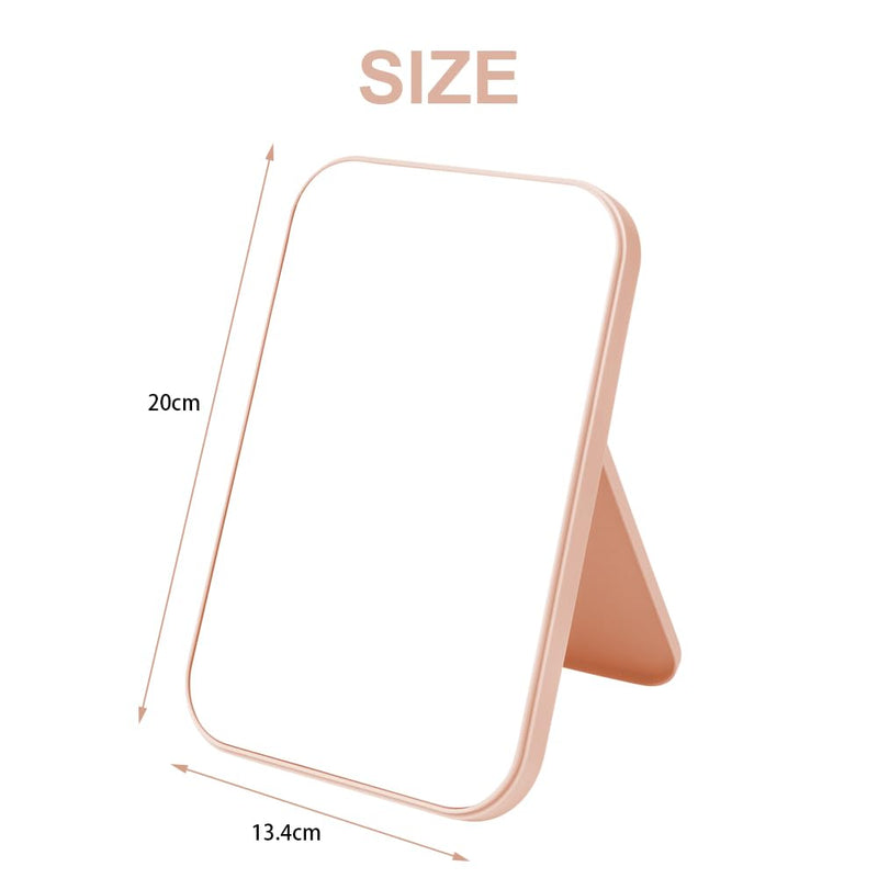 OSDUE 20*13.4cm Makeup Mirror, Foldable Desktop Vanity Mirror Portable Rectangular Makeup Travel Mirror with Stand, Desktop Vanity Mirror for Office Desk,Vanity Table, Travel, Camping (Large - Beige)