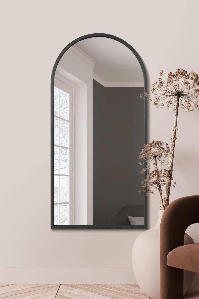 MirrorOutlet The Arcus - Metal Frame, Framed Arched Leaner/Wall Mirror 71" X 35" (180CM X 90CM) Black