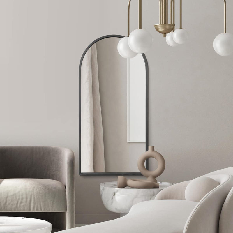 MirrorOutlet The Arcus - Metal Frame, Framed Arched Leaner/Wall Mirror 71" X 35" (180CM X 90CM) Black