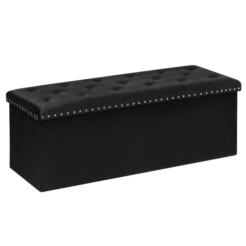 Bonlife Velvet Ottoman with Storage, Extra Large Storage Boxes with Lids, Folding Ottoman Bench Seat, Footstool for Living Room,110X40X40cm