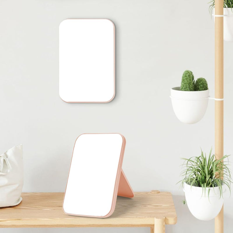 OSDUE 20*13.4cm Makeup Mirror, Foldable Desktop Vanity Mirror Portable Rectangular Makeup Travel Mirror with Stand, Desktop Vanity Mirror for Office Desk,Vanity Table, Travel, Camping (Large - Beige)