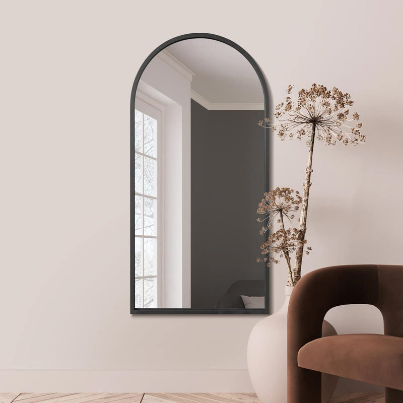 MirrorOutlet The Arcus - Metal Frame, Framed Arched Leaner/Wall Mirror 71" X 35" (180CM X 90CM) Black