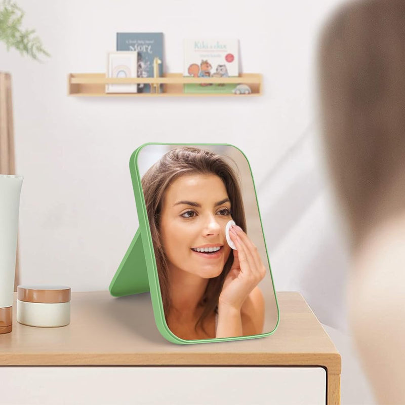 OSDUE 20*13.4cm Makeup Mirror, Foldable Desktop Vanity Mirror Portable Rectangular Makeup Travel Mirror with Stand, Desktop Vanity Mirror for Office Desk,Vanity Table, Travel, Camping (Large - Beige)