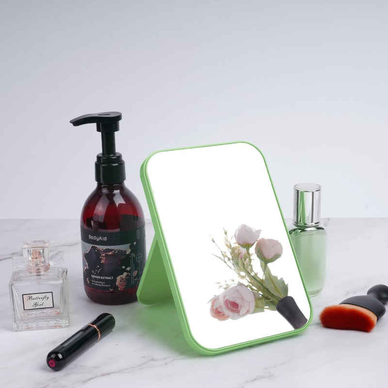OSDUE 20*13.4cm Makeup Mirror, Foldable Desktop Vanity Mirror Portable Rectangular Makeup Travel Mirror with Stand, Desktop Vanity Mirror for Office Desk,Vanity Table, Travel, Camping (Large - Beige)