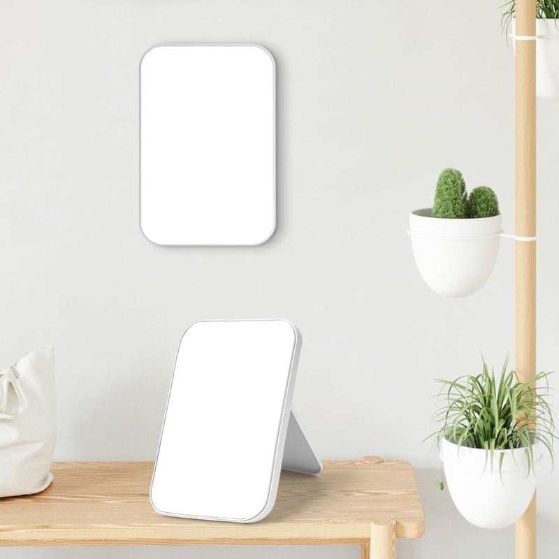 OSDUE 20*13.4cm Makeup Mirror, Foldable Desktop Vanity Mirror Portable Rectangular Makeup Travel Mirror with Stand, Desktop Vanity Mirror for Office Desk,Vanity Table, Travel, Camping (Large - Beige)