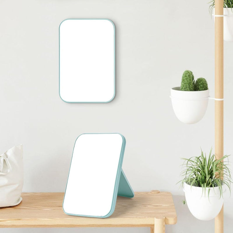 OSDUE 20*13.4cm Makeup Mirror, Foldable Desktop Vanity Mirror Portable Rectangular Makeup Travel Mirror with Stand, Desktop Vanity Mirror for Office Desk,Vanity Table, Travel, Camping (Large - Beige)