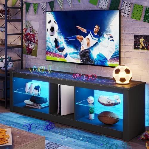Bestier TV Stand Cabinet 140CM Entertainment Center Led Tv Stand Modern TV Unit with Glass Shelf RGB LED Lighted for 55 inch TVs with Ambient Lights for Living Room Bedroom (Rustic Brown)