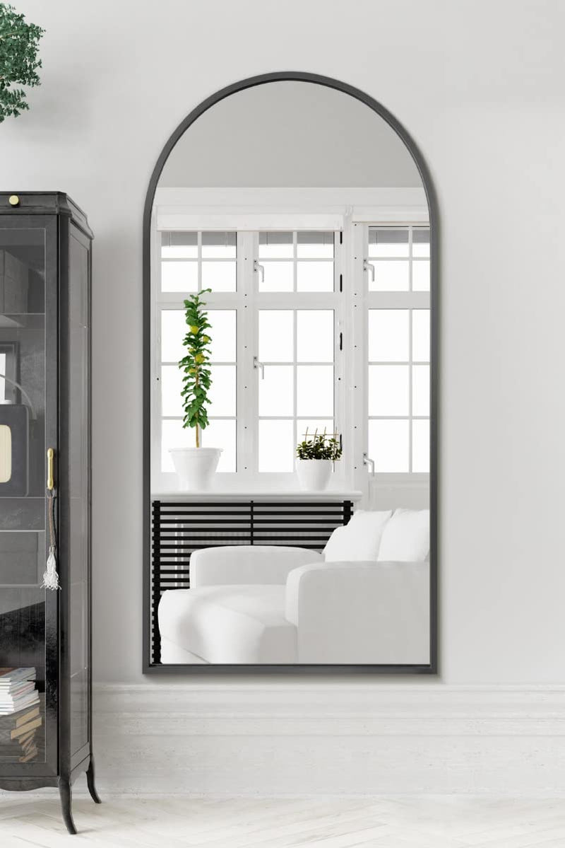 MirrorOutlet The Arcus - Metal Frame, Framed Arched Leaner/Wall Mirror 71" X 35" (180CM X 90CM) Black