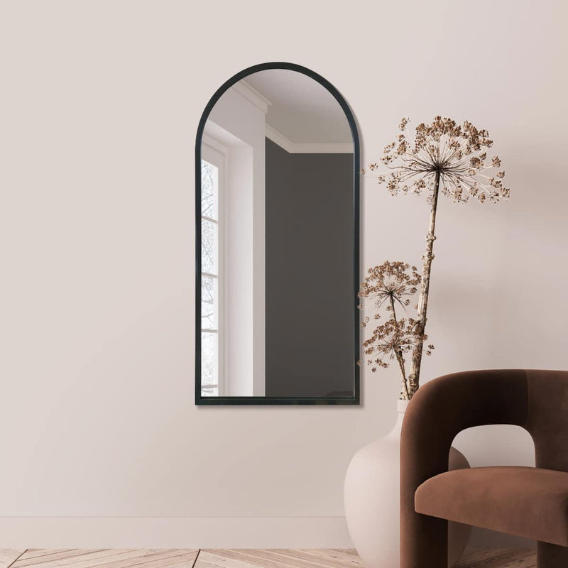 MirrorOutlet The Arcus - Metal Frame, Framed Arched Leaner/Wall Mirror 71" X 35" (180CM X 90CM) Black