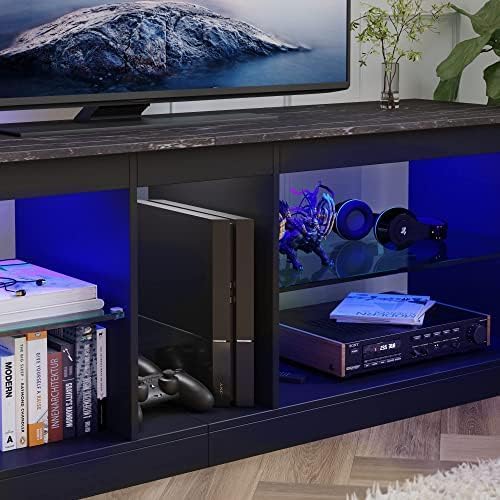Bestier TV Stand Cabinet 140CM Entertainment Center Led Tv Stand Modern TV Unit with Glass Shelf RGB LED Lighted for 55 inch TVs with Ambient Lights for Living Room Bedroom (Rustic Brown)