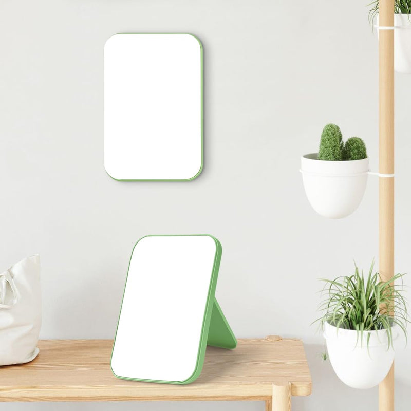OSDUE 20*13.4cm Makeup Mirror, Foldable Desktop Vanity Mirror Portable Rectangular Makeup Travel Mirror with Stand, Desktop Vanity Mirror for Office Desk,Vanity Table, Travel, Camping (Large - Beige)