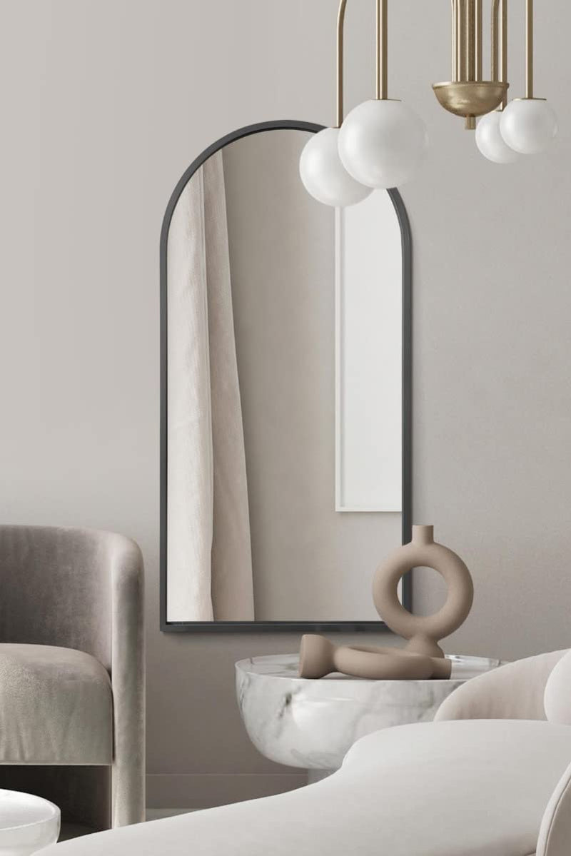 MirrorOutlet The Arcus - Metal Frame, Framed Arched Leaner/Wall Mirror 71" X 35" (180CM X 90CM) Black