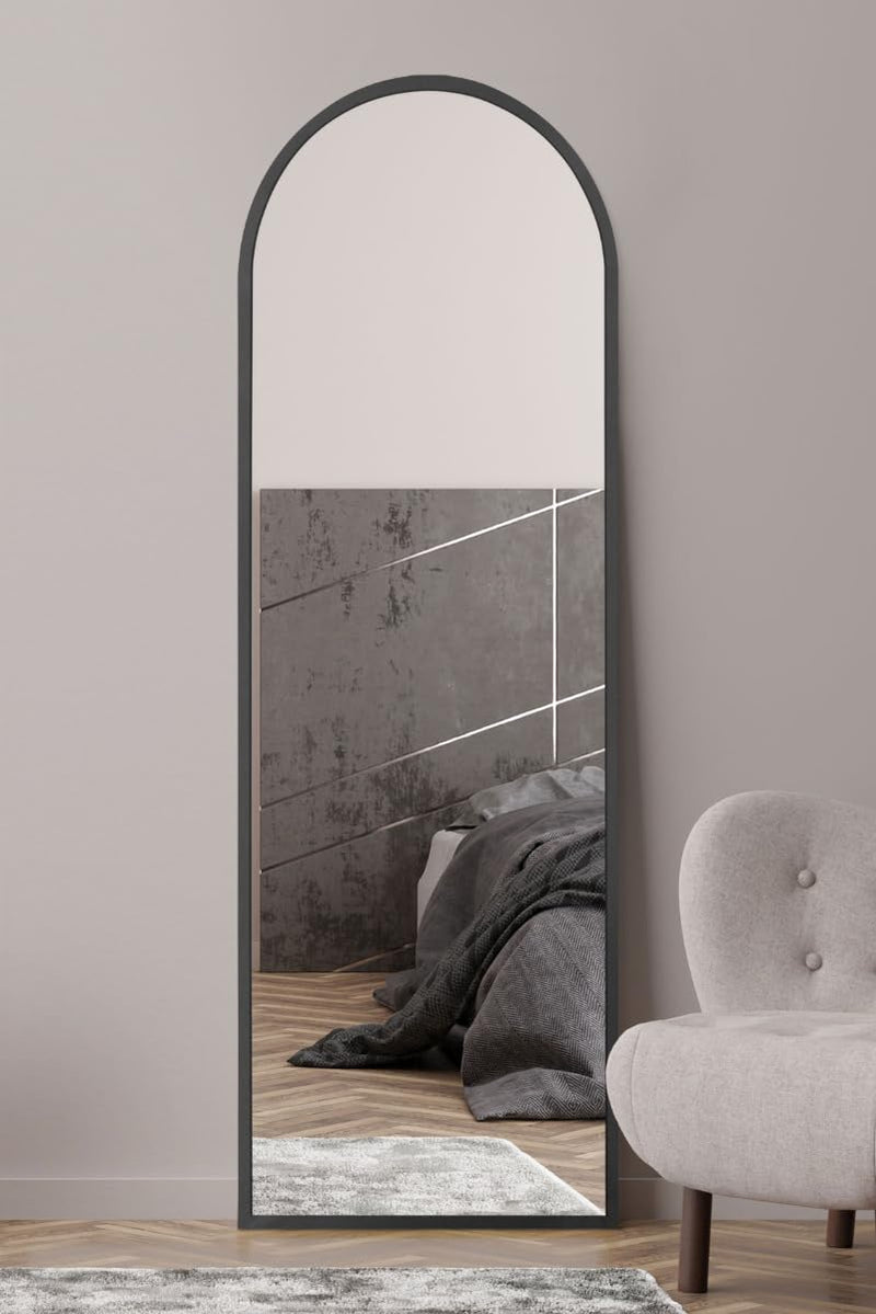 MirrorOutlet The Arcus - Metal Frame, Framed Arched Leaner/Wall Mirror 71" X 35" (180CM X 90CM) Black