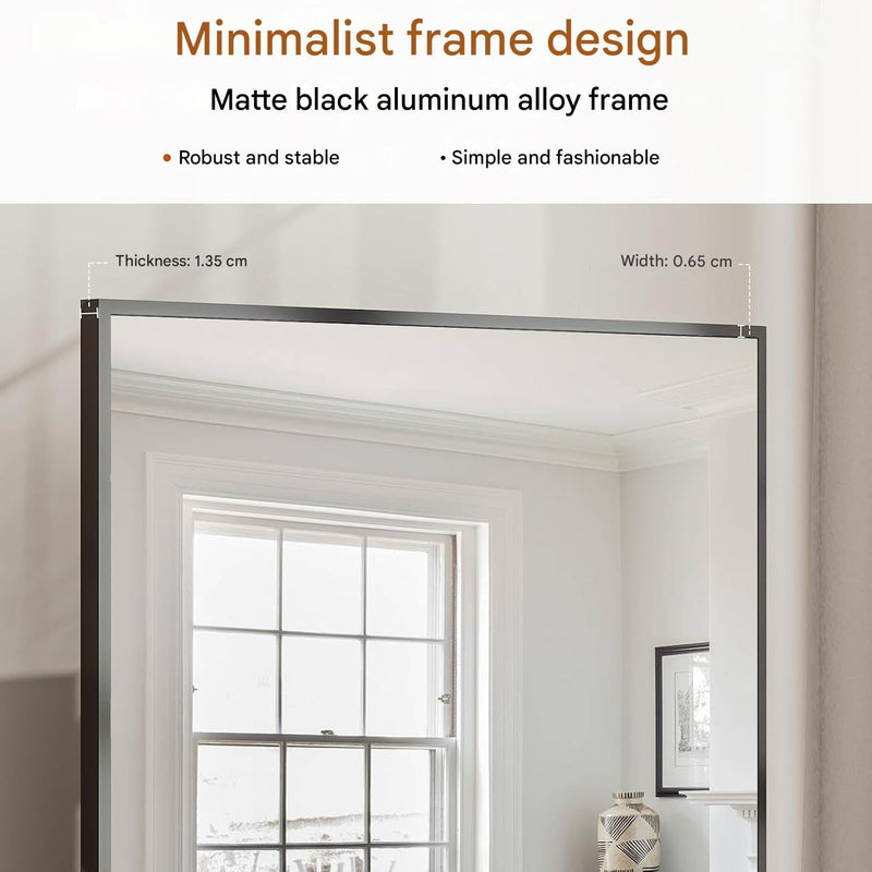 Koonmi 53x163 cm Mirror Full Length - Minimalist Modern Full Body Floor Length Mirror - Standing, Hanging, Leaning for Living Room, Black