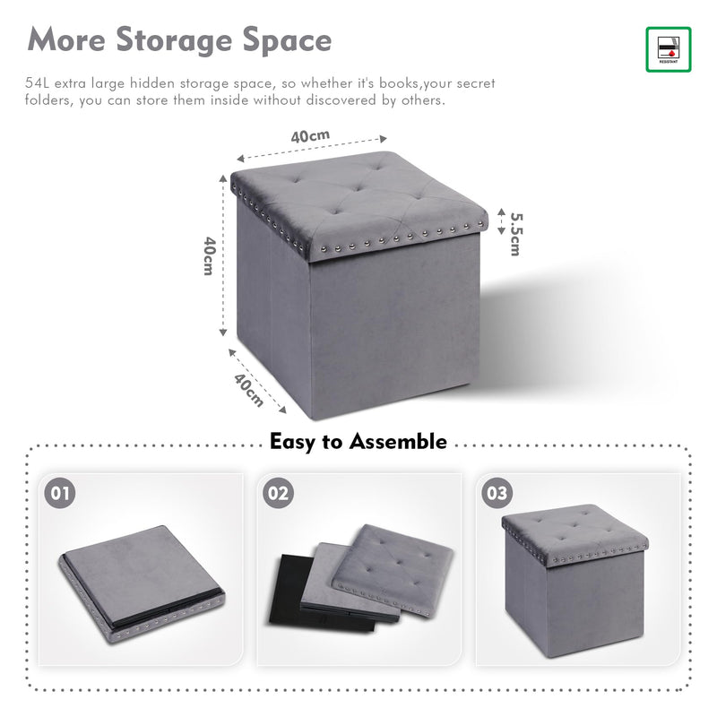 Bonlife Velvet Ottoman with Storage, Extra Large Storage Boxes with Lids, Folding Ottoman Bench Seat, Footstool for Living Room,110X40X40cm