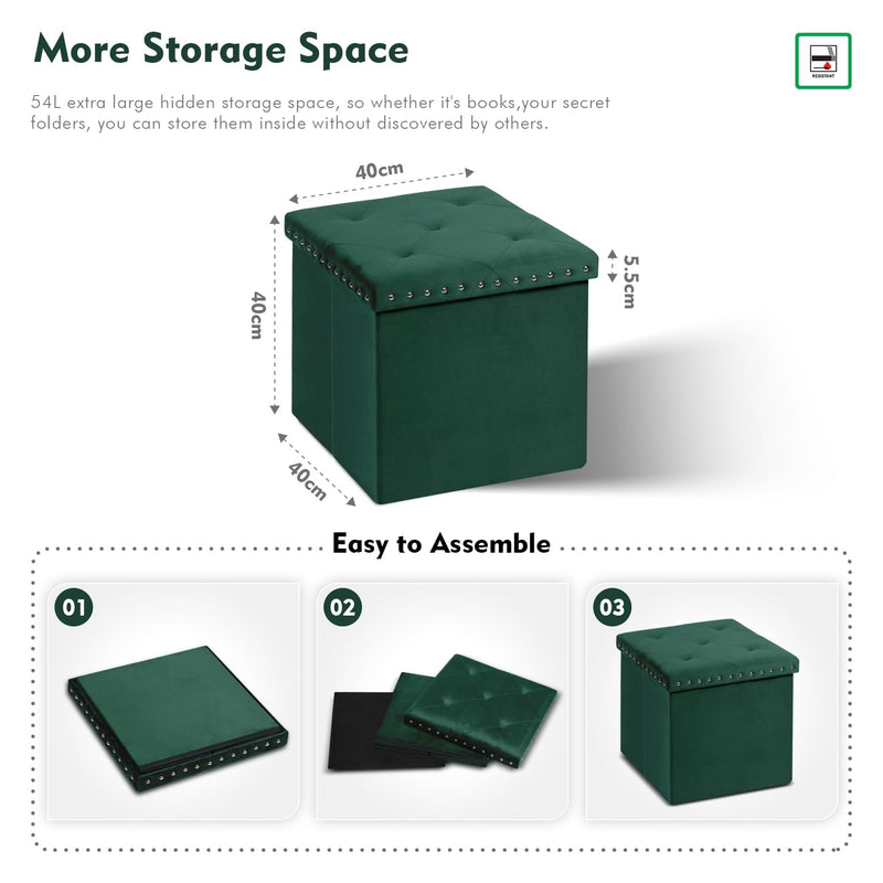 Bonlife Velvet Ottoman with Storage, Extra Large Storage Boxes with Lids, Folding Ottoman Bench Seat, Footstool for Living Room,110X40X40cm