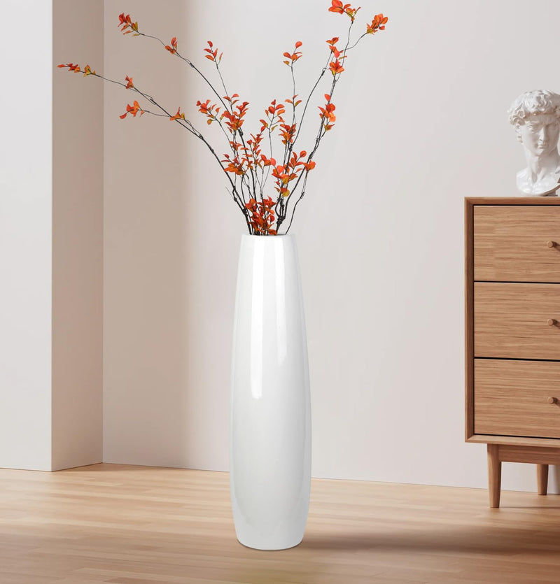 DJYY White Tall Floor Vase, 28" Ceramic Standing Flower Vase, Large Decorative for Living Room, Bedroom,Glossy Glaze,Wedding Gift