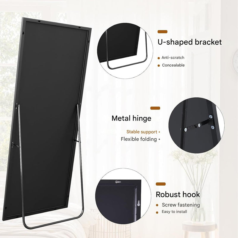Koonmi 53x163 cm Mirror Full Length - Minimalist Modern Full Body Floor Length Mirror - Standing, Hanging, Leaning for Living Room, Black
