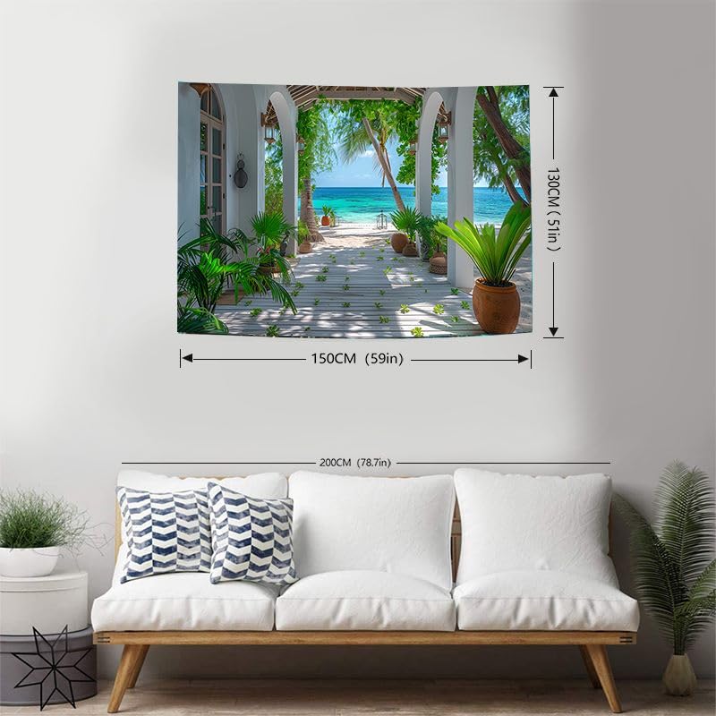 FENDROM Nature Flora Tapestry King Size background, Blue Sky White Cloud Village Small Town by European Pastoral Scenery, Wall Hanging for Bedroom Living room
