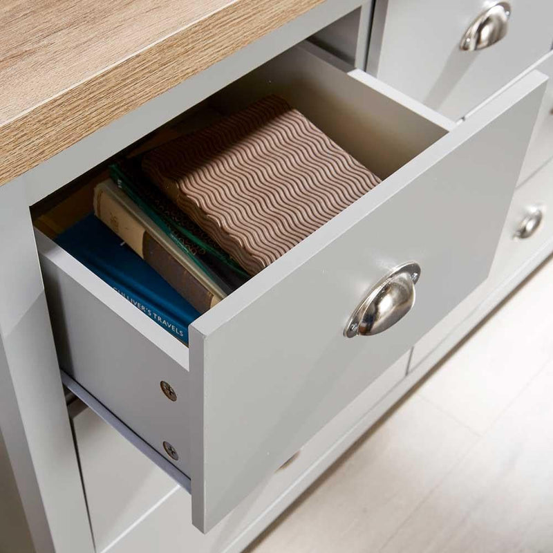Home Source Wide Chest of Drawers Clothing Storage Unit, 7 Drawers, Grey, Sonoma Oak Effect