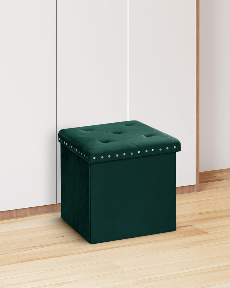 Bonlife Velvet Ottoman with Storage, Extra Large Storage Boxes with Lids, Folding Ottoman Bench Seat, Footstool for Living Room,110X40X40cm