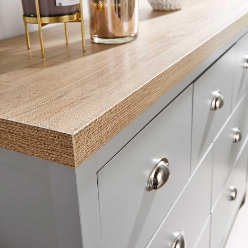 Home Source Wide Chest of Drawers Clothing Storage Unit, 7 Drawers, Grey, Sonoma Oak Effect