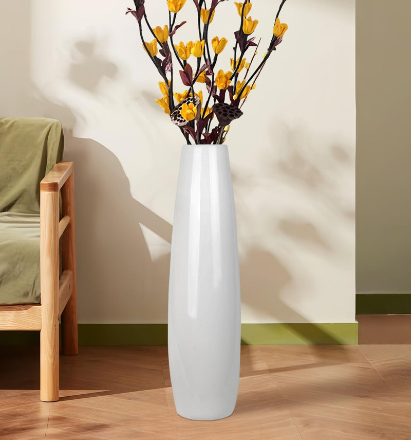 DJYY White Tall Floor Vase, 28" Ceramic Standing Flower Vase, Large Decorative for Living Room, Bedroom,Glossy Glaze,Wedding Gift