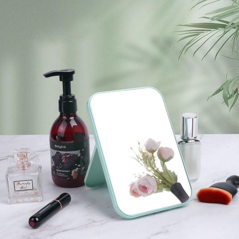 OSDUE 20*13.4cm Makeup Mirror, Foldable Desktop Vanity Mirror Portable Rectangular Makeup Travel Mirror with Stand, Desktop Vanity Mirror for Office Desk,Vanity Table, Travel, Camping (Large - Beige)