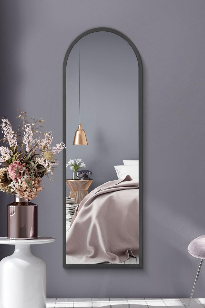 MirrorOutlet The Arcus - Metal Frame, Framed Arched Leaner/Wall Mirror 71" X 35" (180CM X 90CM) Black