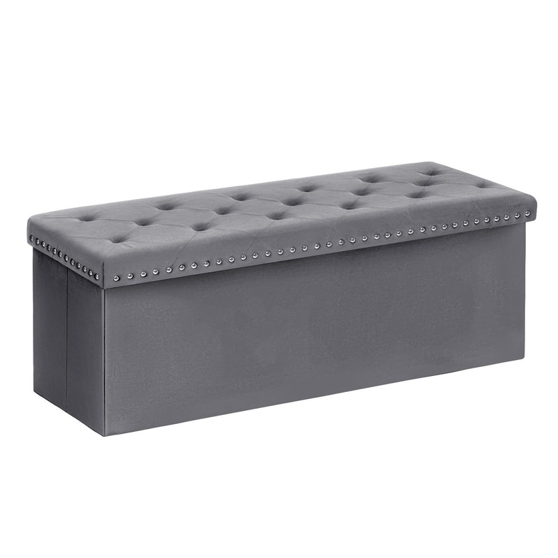 Bonlife Velvet Ottoman with Storage, Extra Large Storage Boxes with Lids, Folding Ottoman Bench Seat, Footstool for Living Room,110X40X40cm