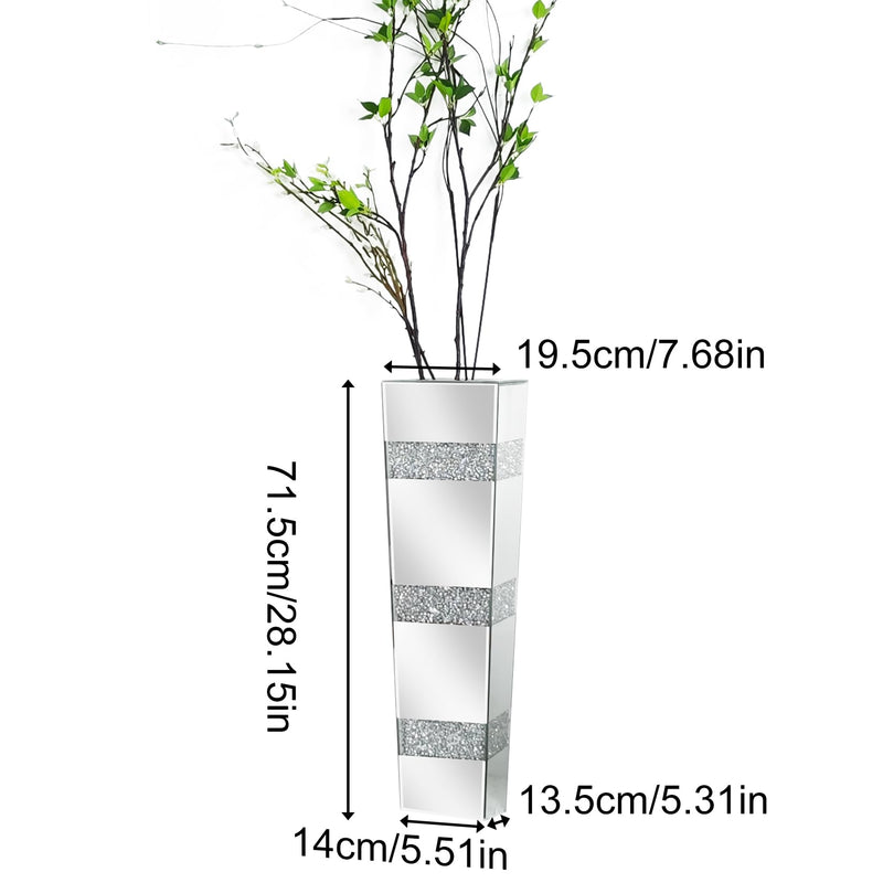 Tall Floor Vase Crushed Diamond : 71.5cm Silver Crystal Mirrored Flower Vase Tall for Large Dried Flowers, Pampas Grass - Modern Luxury Standing Flower Vases Decor for Living Room & Corners