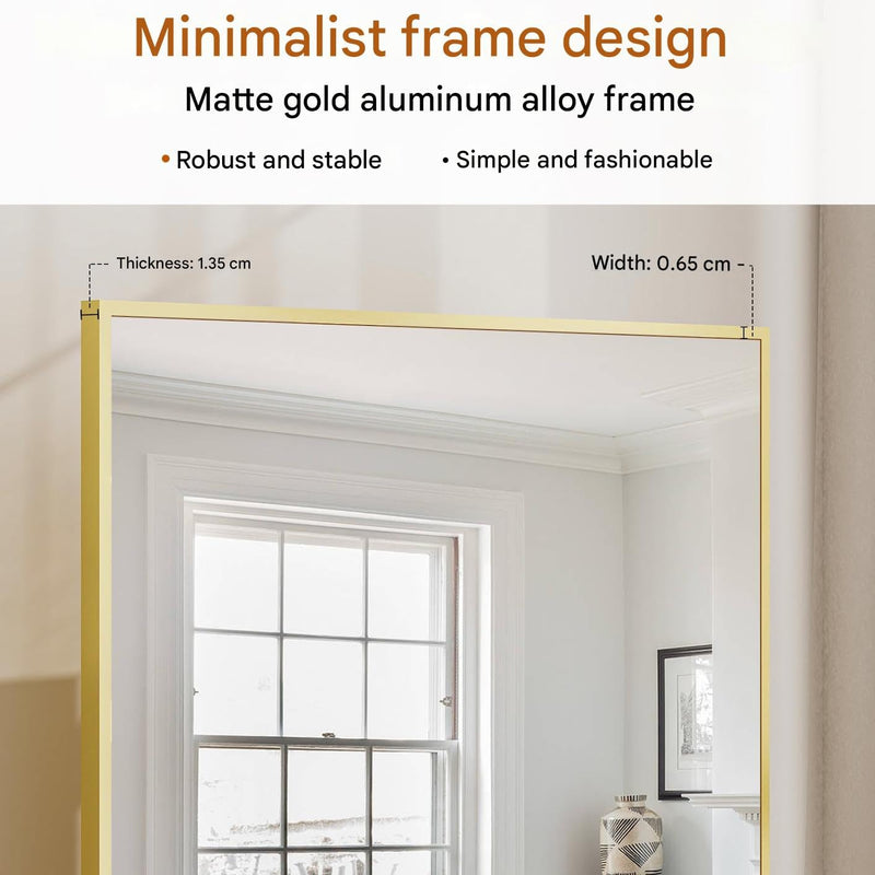 Koonmi 53x163 cm Mirror Full Length - Minimalist Modern Full Body Floor Length Mirror - Standing, Hanging, Leaning for Living Room, Black