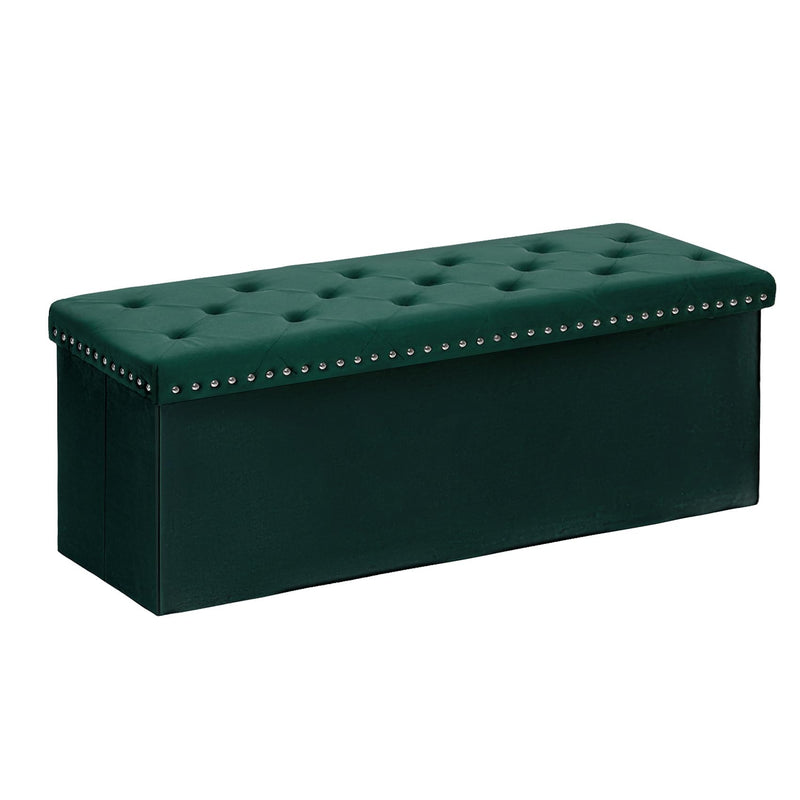 Bonlife Velvet Ottoman with Storage, Extra Large Storage Boxes with Lids, Folding Ottoman Bench Seat, Footstool for Living Room,110X40X40cm
