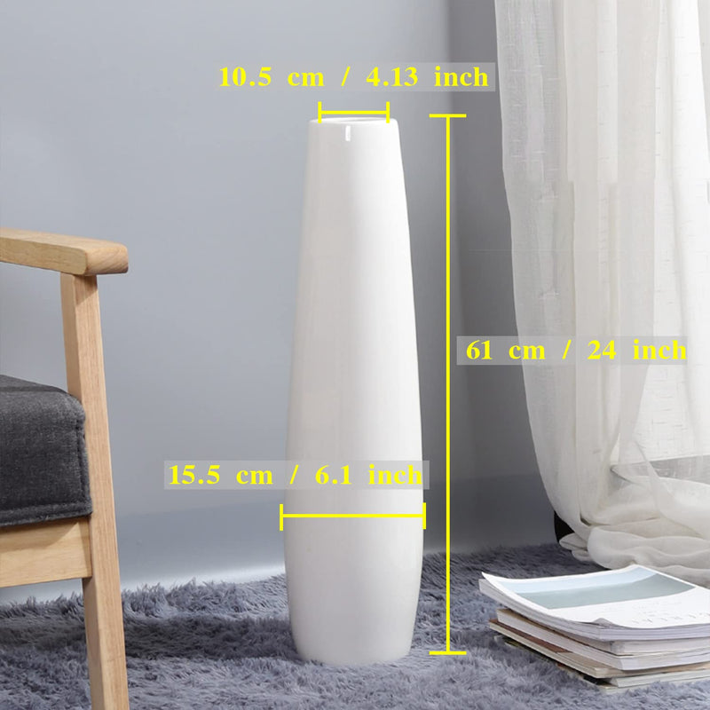 DJYY White Tall Floor Vase, 28" Ceramic Standing Flower Vase, Large Decorative for Living Room, Bedroom,Glossy Glaze,Wedding Gift