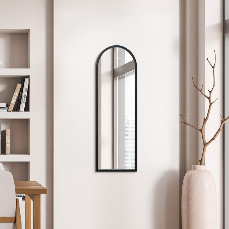 MirrorOutlet The Arcus - Metal Frame, Framed Arched Leaner/Wall Mirror 71" X 35" (180CM X 90CM) Black
