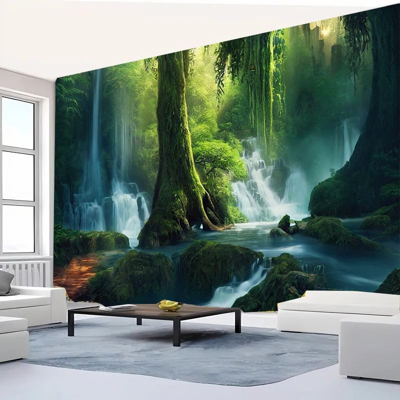 FENDROM Nature Flora Tapestry King Size background, Blue Sky White Cloud Village Small Town by European Pastoral Scenery, Wall Hanging for Bedroom Living room