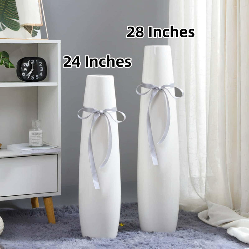 DJYY White Tall Floor Vase, 28" Ceramic Standing Flower Vase, Large Decorative for Living Room, Bedroom,Glossy Glaze,Wedding Gift