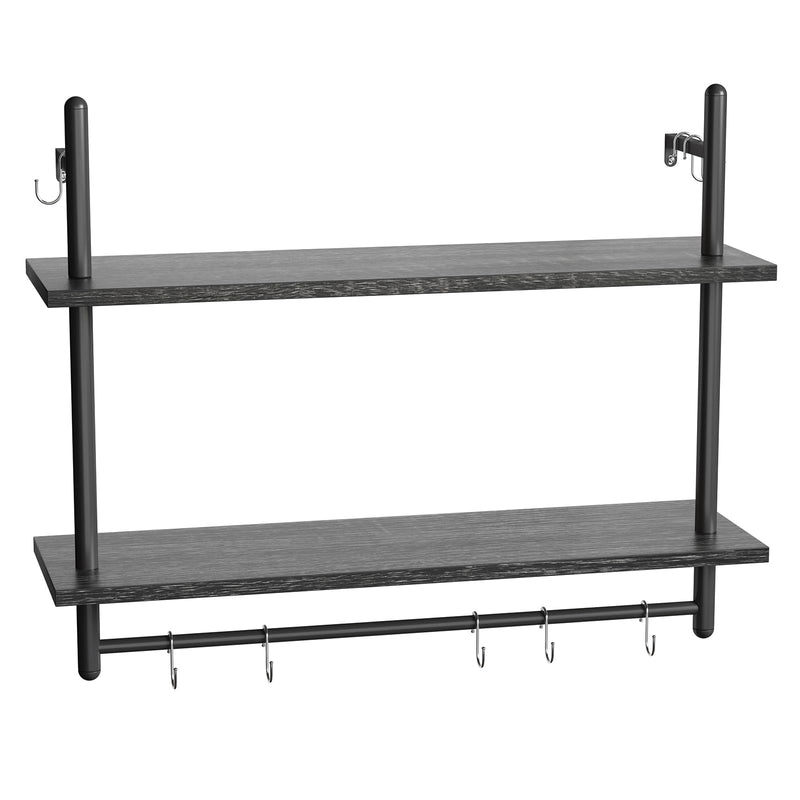 Bestier 3 Tier Floating Pipe Shelving 105.5CM Industrial Wall Mounted Ladder Shelf Hanging with Circular Tube with Hooks Wood Display Storage Home Decor Book Shelves