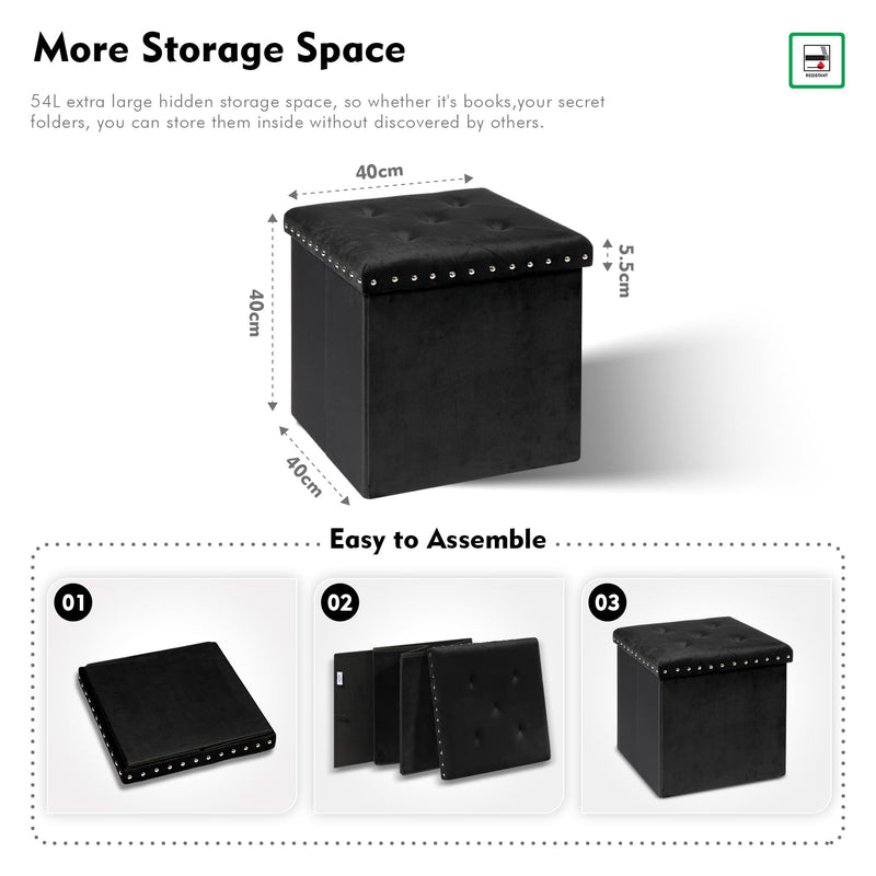 Bonlife Velvet Ottoman with Storage, Extra Large Storage Boxes with Lids, Folding Ottoman Bench Seat, Footstool for Living Room,110X40X40cm