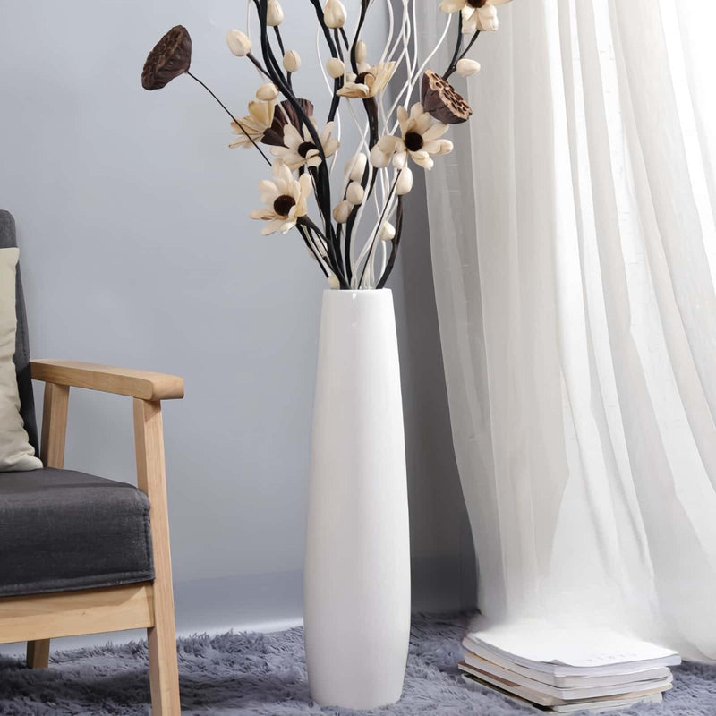 DJYY White Tall Floor Vase, 28" Ceramic Standing Flower Vase, Large Decorative for Living Room, Bedroom,Glossy Glaze,Wedding Gift