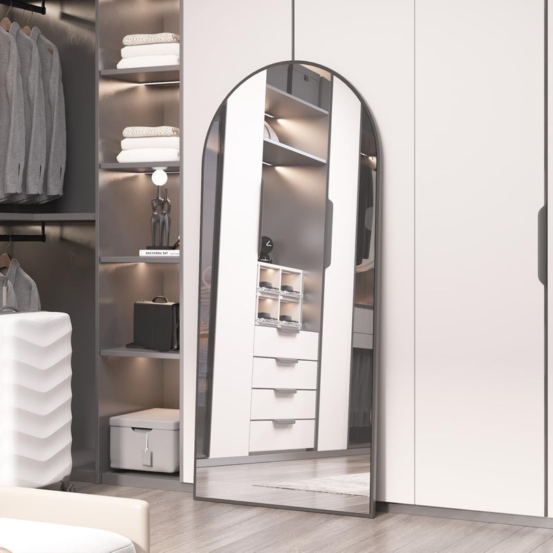 CASSILANDO Full Length Mirror165X60cm Arched Mirror, Black Floor Mirror with Standing Full Body Mirrors Hanging or Leaning Against Wall, for Cloakroom, Bedroom, Livingroom (Black)