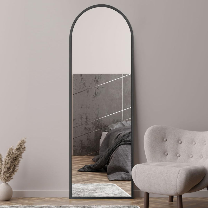 MirrorOutlet The Arcus - Metal Frame, Framed Arched Leaner/Wall Mirror 71" X 35" (180CM X 90CM) Black