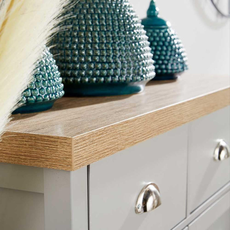Home Source 2 Door 2 Drawer Sideboard Storage Cupboard with Shelf and Metal Handles, Oak Effect, Grey