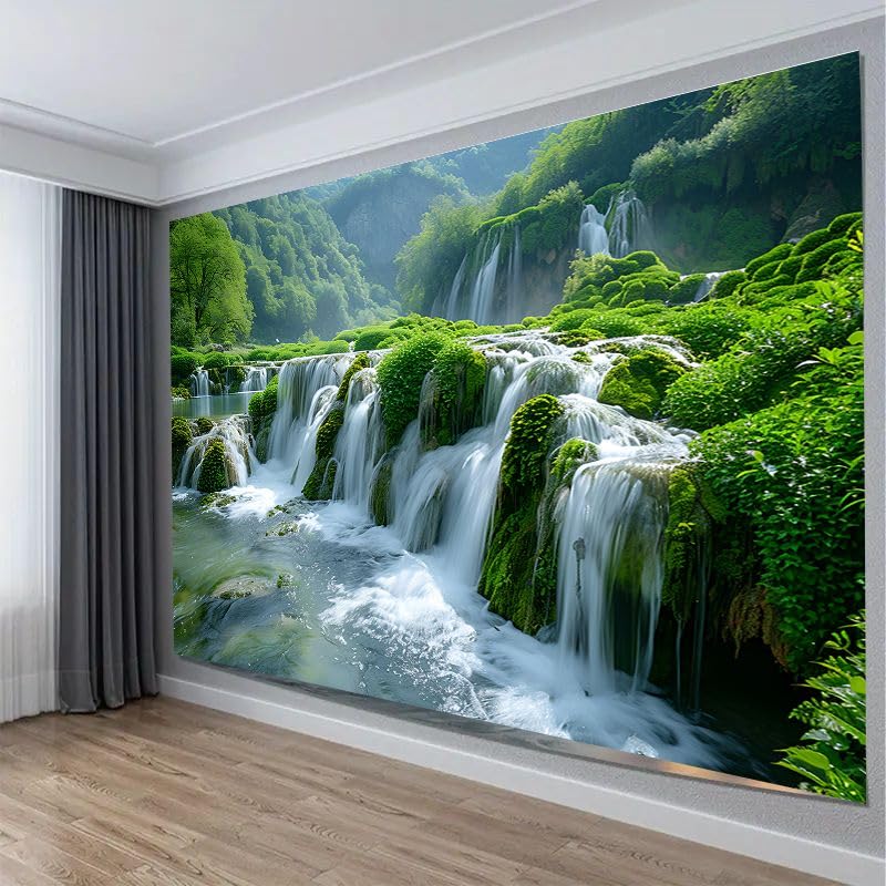 FENDROM Nature Flora Tapestry King Size background, Blue Sky White Cloud Village Small Town by European Pastoral Scenery, Wall Hanging for Bedroom Living room