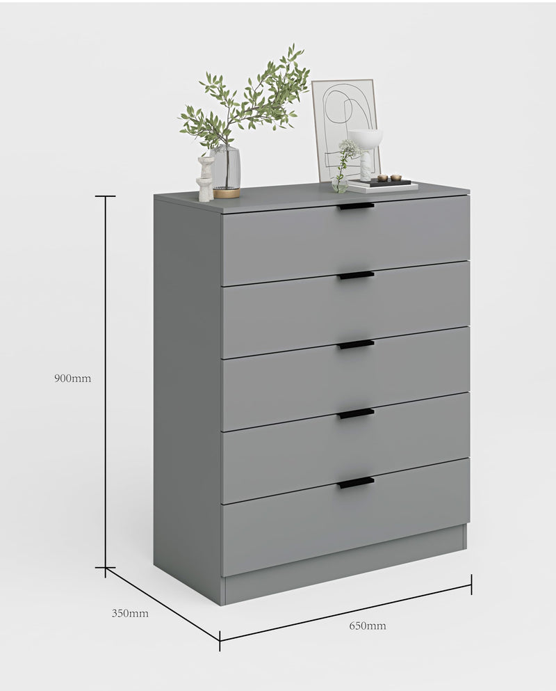Home Source Bedroom Chest of Drawers Clothing Storage Cabinet, 6 Drawers, Grey
