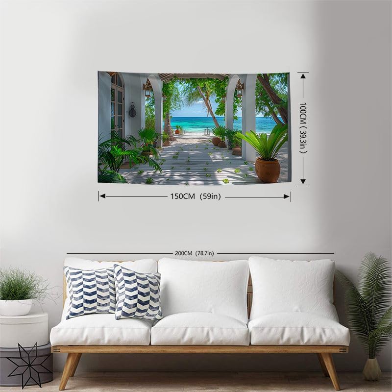FENDROM Nature Flora Tapestry King Size background, Blue Sky White Cloud Village Small Town by European Pastoral Scenery, Wall Hanging for Bedroom Living room